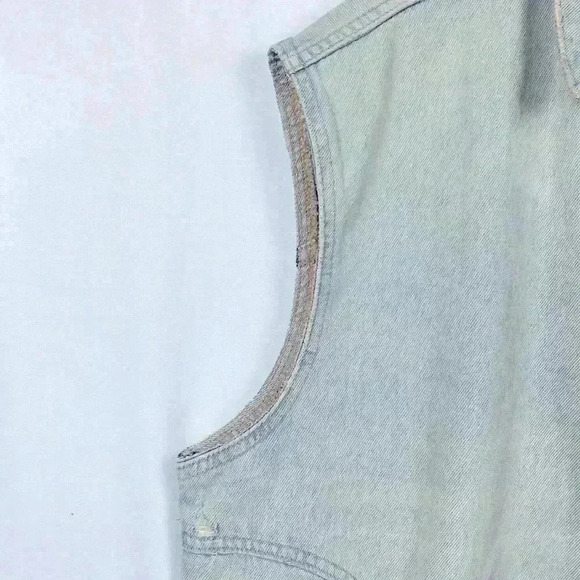 Zara Jean Jacket Sleeveless Distressed Button Front Pockets Collar Light Wash M - Picture 7 of 13